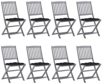 vidaXL Klappbare Gartenst&uuml;hle 8er-Set mit Kissen, Akazien-Massivholz (3078312)