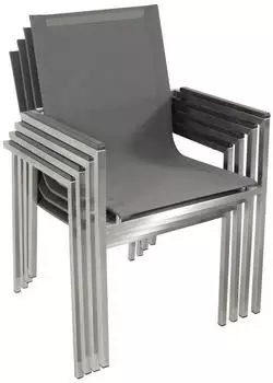 DEGAMO Melbourne Stapelsessel Edelstahl geb&uuml;rstet, Kunstgewebe grau, 4er Set (36313)