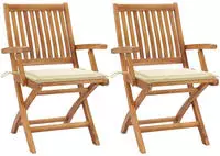 vidaXL Gartenst&uuml;hle 2 Stk. mit Cremewei&szlig;en Kissen Teak Massivholz