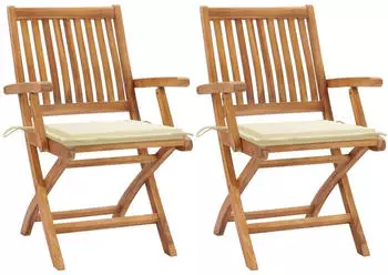 vidaXL Gartenst&uuml;hle 2er-Set Teak Massivholz cremewei&szlig;e Kissen (3062408)