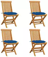 vidaXL Gartenst&uuml;hle mit Blauen Kissen 4 Stk. Massivholz Teak