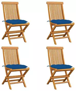 vidaXL Gartenst&uuml;hle Massivholz Teak blaue Kissen 4er-Set (3062593)
