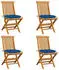 vidaXL Gartenstühle Massivholz Teak blaue Kissen 4er-Set (3062593)