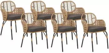 Beliani Pratello Gartenstuhl 6er-Set PE-Rattan Metallgestell Auflage graphitgrau