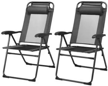 Costway Klappstuhl mit Kopfstütze, 7-fach verstellbare Rückenlehne, grau, 2er-Set (OP70270GR-2)