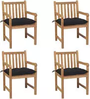 vidaXL Gartenst&uuml;hle 4 Stk. mit Schwarzen Kissen Massivholz Teak
