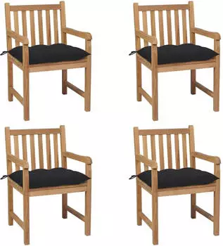 vidaXL Gartenst&uuml;hle 4 Stk. Massivholz Teak schwarze Kissen (3073026)