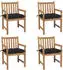 vidaXL Gartenstühle 4 Stk. Massivholz Teak schwarze Kissen (3073026)