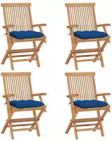 vidaXL Gartenst&uuml;hle mit Blauen Kissen 4 Stk. Massivholz Teak