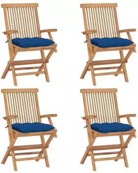 vidaXL Gartenst&uuml;hle Massivholz Teak blaue Kissen 4er-Set (3065642)