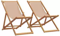 vidaXL Strandst&uuml;hle 2 Stk. Klappbar Taupe Stoff und Massivholz