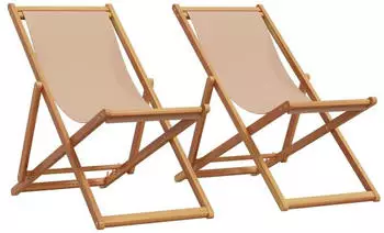 vidaXL Strandst&uuml;hle 2 Stk. klappbar Taupe Stoff/Massivholz (3214499)