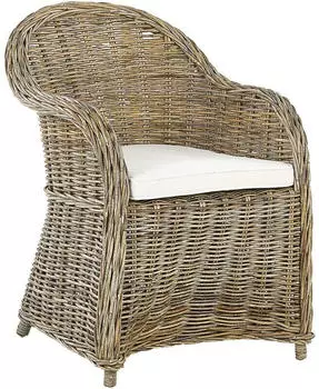 Beliani Gartensessel mit Lehne Rattan natur Auflagen cremewei&szlig;-Stil Susua