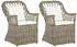 Beliani Gartensessel mit Lehne Rattan natur 2er Set Auflagen weiß Maros