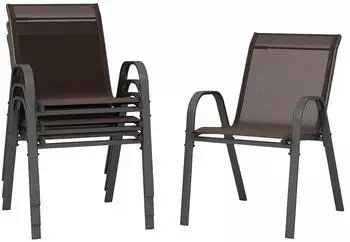Costway 4er Set Terrassenst&uuml;hle Stapelst&uuml;hle mit Armlehnen 56x70x84cm Braun