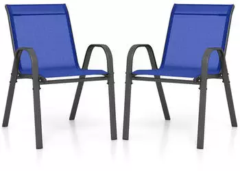 Costway 2er Set Terrassenstühle Stapelstühle mit Armlehnen 56x70x84cm Blau