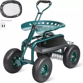 VEVOR Adjustable rolling garden stool green