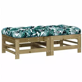 vidaXL Gartenhocker mit Kissen 2 Stk Kiefernholz Impr&auml;gniert 825701
