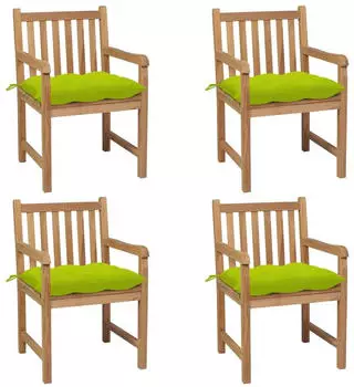 vidaXL Gartenst&uuml;hle 4 Stk mit Hellgr&uuml;nen Kissen Massivholz Teak 3073030