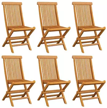vidaXL Gartenst&uuml;hle mit Blauen Kissen 6 Stk Massivholz Teak 3065615
