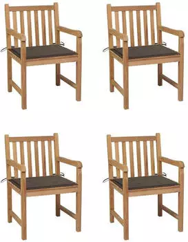 vidaXL Gartenst&uuml;hle 4 Stk mit Taupe Kissen Massivholz Teak 3073012