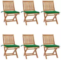 vidaXL Klappbare Gartenst&uuml;hle mit Kissen 6 Stk. Massivholz Teak