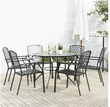 vidaXL Gartenstuhl-Set 7-tlg Stapelbar Pulverbeschichteter Stahl Modell 2