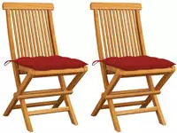 vidaXL Gartenst&uuml;hle mit Roten Kissen 2 Stk. Massivholz Teak
