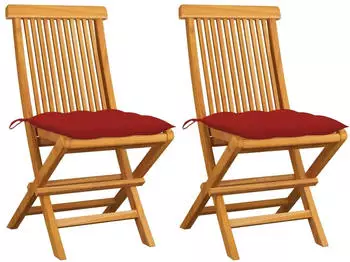 vidaXL Gartenst&uuml;hle mit Roten Kissen 2 Stk Massivholz Teak 3062481