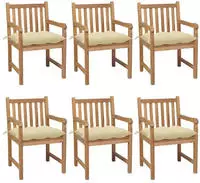 vidaXL Gartenst&uuml;hle 6 Stk. mit Cremewei&szlig;en Kissen Massivholz Teak
