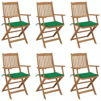 vidaXL Klappbare Gartenst&uuml;hle 6 Stk mit Kissen Massivholz Akazie 3074945