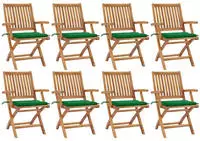 vidaXL Klappbare Gartenst&uuml;hle mit Kissen 8 Stk. Massivholz Teak