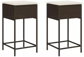 vidaXL Garten-Barhocker mit Kissen 2 Stk. Braun Poly Rattan
