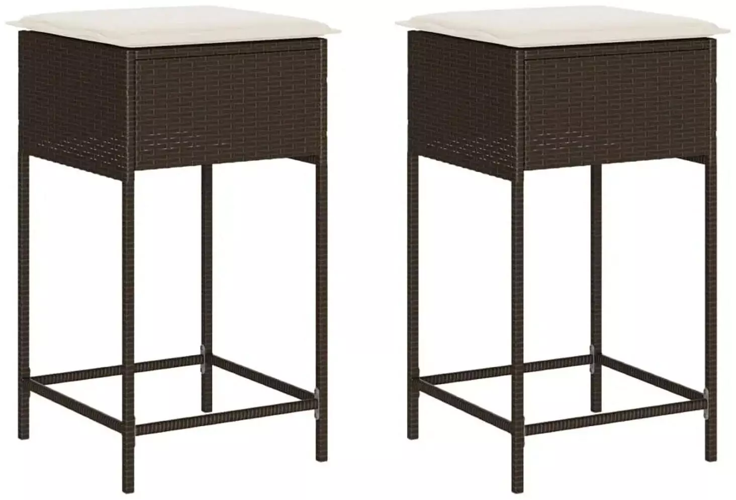 Garten-Barhocker mit Kissen 2 Stk. Braun Poly Rattan - Gartenstuhl