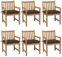 vidaXL Gartenst&uuml;hle 6 Stk. mit Taupe Kissen Massivholz Teak