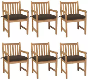 vidaXL Gartenst&uuml;hle 6 Stk mit Taupe Kissen Massivholz Teak 3073054