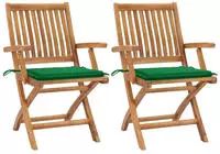 vidaXL Gartenst&uuml;hle 2 Stk. mit Gr&uuml;nen Kissen Teak Massivholz