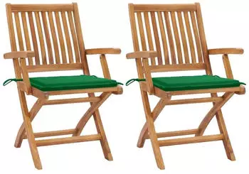 vidaXL Gartenst&uuml;hle 2 Stk mit Gr&uuml;nen Kissen Teak Massivholz 3062411