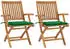 vidaXL Gartenstühle 2 Stk mit Grünen Kissen Teak Massivholz 3062411