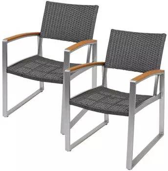 Deluke Gartenstuhl 2er Set ANDRE Armlehnen Kunststoffgeflecht Hellbraun Gartenst&uuml;hle Wetterfest Essst&uuml;hle Outdoor Terrasse