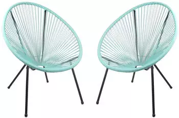 Deluke Gartenstuhl 2er Set SVEN Kunstgeflecht Kunststoff Mint Relaxsessel Wetterfest Gartenst&uuml;hle Outdoor