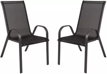 Deluke Gartenstuhl 2er Set ILSE Kunststoff Schwarz Stapelstuhl Wetterfest Gartenst&uuml;hle Outdoor Essst&uuml;hle