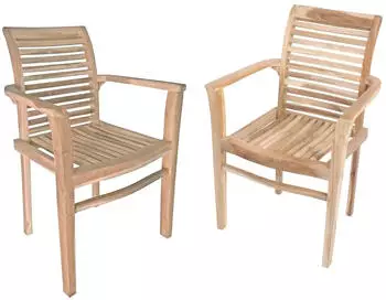 Deluke Gartenstuhl 2er Set MEIKE Armlehnen Teak Natur Stapelstuhl Wetterfest Gartenst&uuml;hle Outdoor Essst&uuml;hle