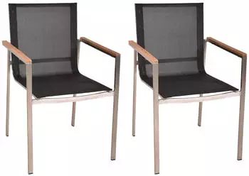 Deluke Gartenstuhl 2er Set RITA Edelstahl Teak Natur Stapelstuhl Wetterfest Gartenst&uuml;hle Outdoor Essst&uuml;hle