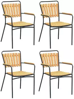 Deluke Gartenstuhl 4er Set MARTA Teak Schwarz Stapelstuhl Wetterfest Gartenst&uuml;hle Outdoor Essst&uuml;hle