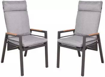 Deluke Gartenstuhl 2er Set LUCIA Verstellbar Teak Schwarz Hochlehner Wetterfest Gartenst&uuml;hle Outdoor Essst&uuml;hle