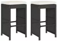 vidaXL Garten-Barhocker mit Kissen 2 Stk. Schwarz Poly Rattan