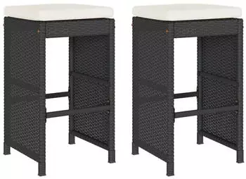 vidaXL Garten-Barhocker mit Kissen 2 Stk Schwarz Poly Rattan 368686