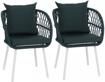 Mendler HWC-Q38 Gartenstuhl mit Armlehnen, Aluminium Rope, Hellgrau/Grün, 2er-Set (121398)