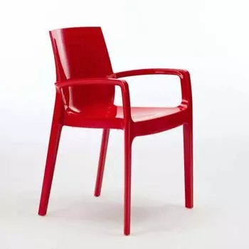 Grand Soleil Cream Stapelbarer Polypropylen-Stuhl mit Armlehnen, Rot